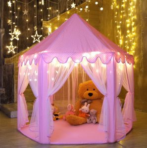 Monobeach Kids Play House Princess Tent - Indoor and Outdoor Hexagon Pink Castle Play Tent for Girls with Light in 2023