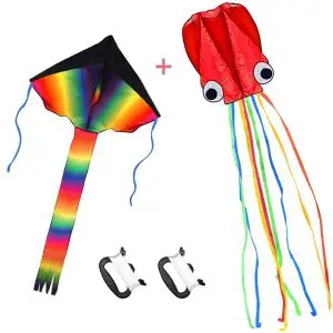 Large Rainbow Delta Kite and Red Mollusc Octopus with Long Colorful Tail for Children Outdoor in 2023