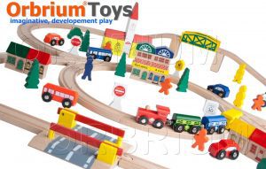 100-Piece Orbrium Toys Triple-Loop Wooden Train Set Fits Thomas Brio Chuggington