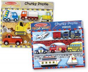 Melissa & Doug Wooden Chunky Puzzles Set - Vehicles and Construction in 2023